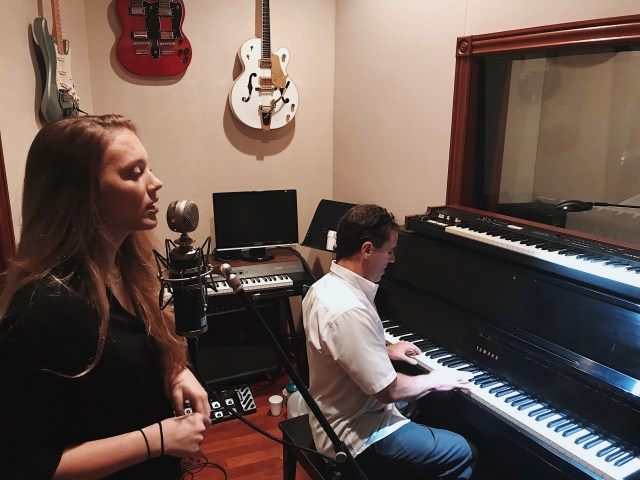 Mary Koenig and Jeffrey Zagaria rehearsing for a recording.